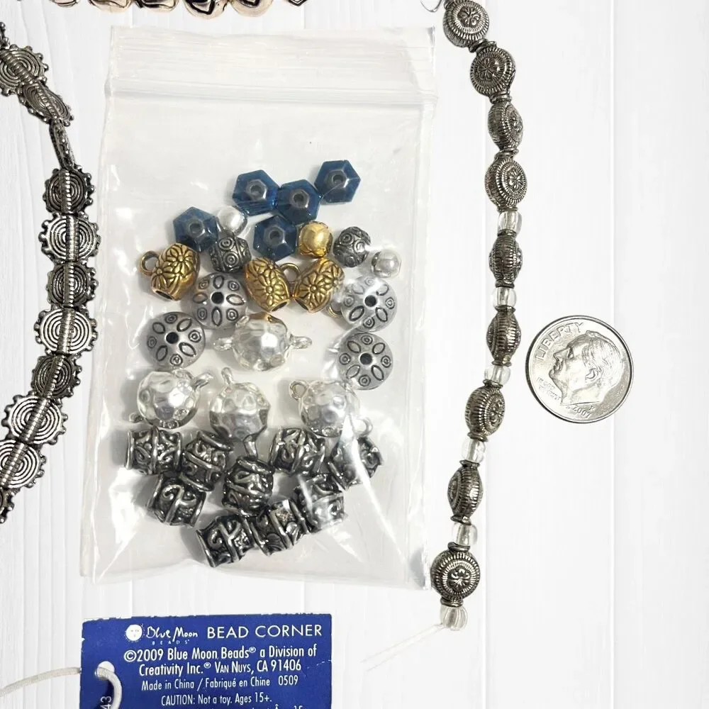 LOT Metallic Beads Jewelry Making Silver Tone Goldtone Mix Hearts Spacers Crafts